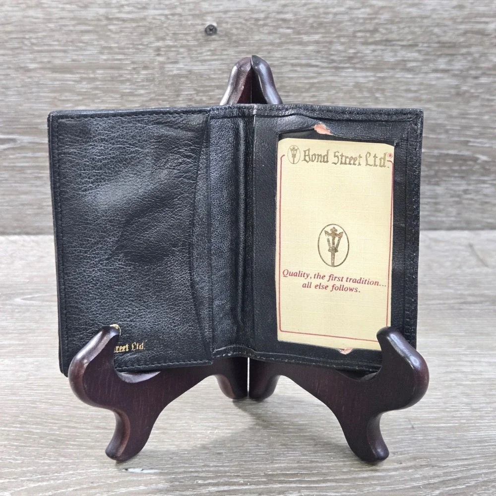 Vintage Bond Street Ltd Men's Genuine Leather Slim Bifold ID Wallet Black Italy